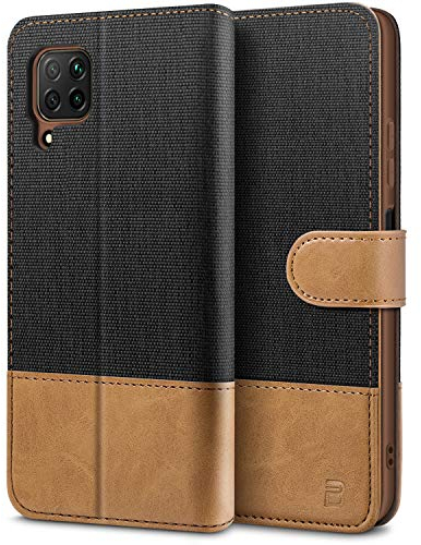 BEZ® Coque pour Huawei P40 Lite, Etui pour Huawei P40 Lite Housse en Cuir de Protection, Portefeuille en Cuir Polyuréthane, Crochet, Pochette pour Monnaie, Fermeture Magnétique, Noir