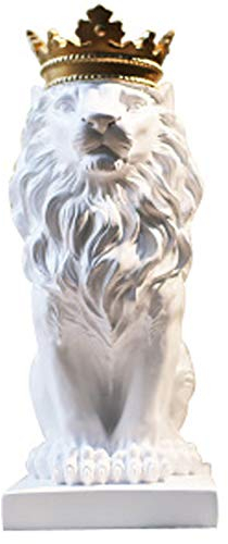 Bento Moderne Goldene Krone Schwarzer Löwe Golden Krone Schwarz Löwe Statue Tier Figur Skulptur Für Heimdekorationen Dachboden Ornamente Geschenke,Weiß