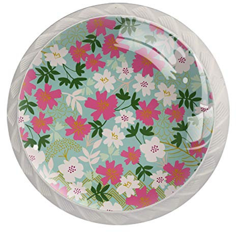 Lot de 4 boutons de tiroir mignons motif fleurs blanches et roses pour placard de cuisine, chambre à coucher, commode, salle de bain
