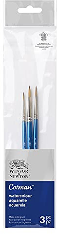 Winsor & Newton Watercolor Brush Set, Brass, Assortments, redondos nº1, 3 y 5