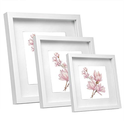 EUGAD 3er Set 3D Bilderrahmen zum Befüllen, Objektrahmen 40x40 cm, tiefer Rahmen für Objekte bis 1,5 cm, Holzrahmen Collage mit Papier-Passepartout, Weiß