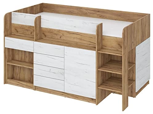 BIM Furniture Etagenbett Smile P Kindermöbel, Möbelset für EIN Kinderzimmer, EIN Bett mit Schreibtisch, Regalen, Schubladen: Rechte Seite (Craft Gold/Craft Weiß)