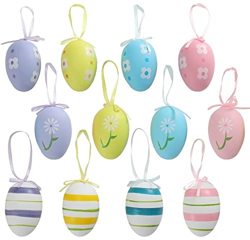 TRIXES 12PCS Easter Plastic Hanging Eggs – Decorations for the Home – Decorate an Easter Tree, Basket, Decorative Wooden Bowl, Easter Egg Hunt and More – Small Craft Ornaments for the Table and Mantel