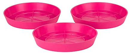 Hum Flowerpots Pack of 3 Saucers, Sturdy Drip Trays, Choice of Size and Colour, for Outdoor/Indoor Plant Pots - 17cm Pink