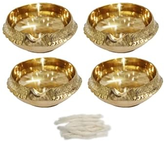 Universal Hub® Indische Messing-Lampe, Teelichthalter, dekorative Puja-Artikel, Laterne, Pooja, Samagri, Öllampe, Akhand Jyot, Diya, Kerze, Öllampe, Dekoration, religiöse Hindu-Geschenke
