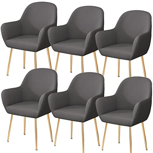 XGANGM Samt Esszimmerstuhlbezug 2/6/4er Set mit Armlehne, Büro Stuhlbezug Rückenlehne Stuhlschonbezug Sessel Stretch Stuhl Hussen Armlehnstuhl Stuhlabdeckung Stuhlbezüge,C,6PCS