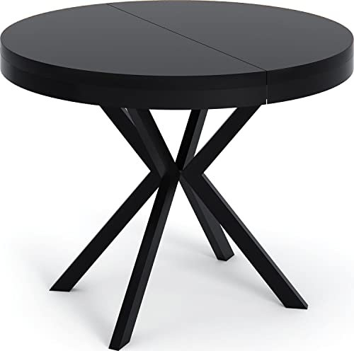 WFL GROUP Runder Ausziehbarer Esstisch - Loft Style Tisch mit Metallbeinen - 120 bis 200 cm - Industrieller Tisch für Wohnzimmer - Kompakt - 120 cm - Schwarz