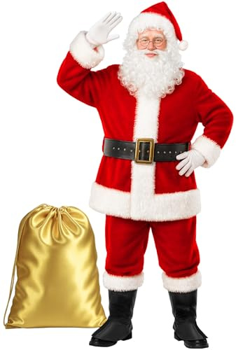 Gardentime Costume de Père Noël pour homme - Costume de Père Noël pour adulte - 10 pièces - rouge - Taille