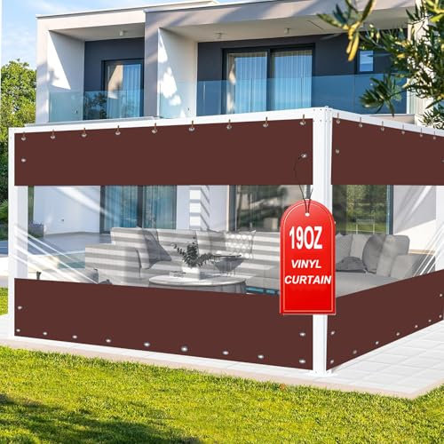 FoundGo 8'H x 7'W Vinyl Curtains for Patio 19oz, Outdoor Clear Vinyl Patio Enclosure,Heavy Duty Clear Tarp Waterproof Vinyl Tarps with Grommets for Pergola, Balcony,Porch,Gazebos,-4℉ Cold Resistant