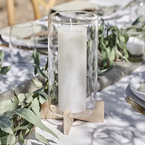 Ginger Ray Portavelas de Cristal con Base de Madera para decoración de Bodas y Fiestas