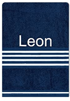 textilquality Handtuch mit Namen oder Wunschtext Bestickt, personalisiertes Duschtuch, individuelles Badetuch, 100% Baumwolle, 100 x 50 cm 1 Stück (dunkelblau)