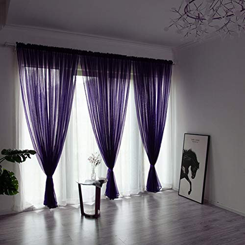 Tende Trasparenti in Voile Schiacciato per Grandi Finestre, Tende Leggere e Ariose per Patio Villa Salotto Porta Scorrevole Soggiorno Camera da Letto (1x2.7m-Viola)