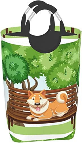 Laundry Hamper,Dog Sitting On Chair Collapsible Laundry Basket Large Storage Bin Durable Clothes Bag with Handles 50L