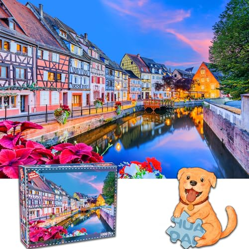 HUADADA Puzzle 1000 Teile für Erwachsene und Kinder, Impossible Game, Puzzles-Geschenk, Clevere Rätsel, Puzzles Farbenfrohes, Puzzle mit Colmar Stadt-Motiv