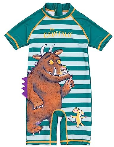 The Gruffalo Jungen Surfanzug Badeanzug | Mädchen Kleinkinder Maus Waldfiguren Gestreifter grüner Badeanzug | Animierte TV-Show Buch-Merchandise