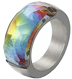 Beydodo Damen Ring Personalisiert, Edelstahl Ringe 10MM mit Stein Bandring Freundschaftsringe Silber Ringe für Frauen Gr.52-60
