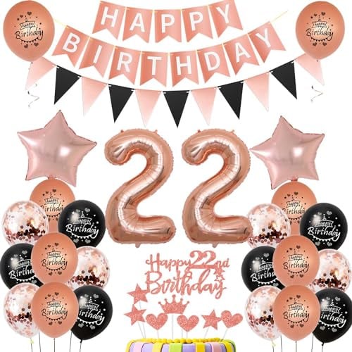 22. Geburtstag Dekoration,rosegold Tortendeko Geburtstag 22 Jahre Frauen,Party Deko 22 Frau Schwarz rosegold ,Tortendeko 22. Frauen,Geburtstagsdeko 22 Jahre Frau Mädchen