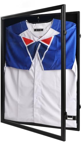IHEIPYE Trikot-Rahmen-Vitrine, schwarzes Schloss, große Schattenbox, abschließbar mit 98 % UV-Schutz, Acryl und Aufhänger für Baseball, Basketball, Fußball, Hockey, 2XL, Sporttrikot