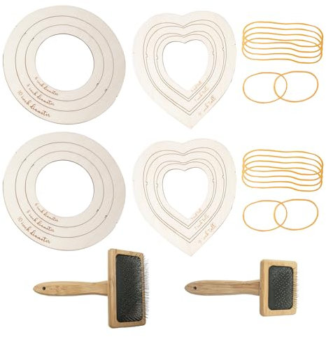 SWTHM Holz-Makramee-Blatt-Schneidschablone und Wollkarder, Blatt-Makramee-Schneidformen-Set mit 2 Handschneidern, Makramee-Federquasten-Werkzeugen für Bastelarbeiten