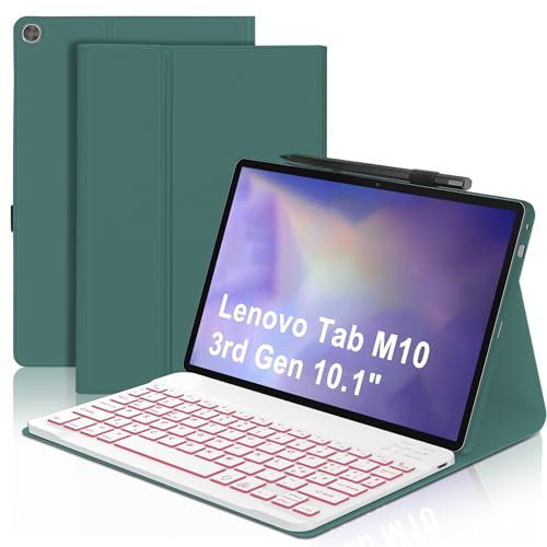 WINCHKING Tastiera con Custodia per Lenovo Tab M10 3rd Gen 10.1, 7 generi di retroilluminazione, Tastiera Italiano Slim Bluetooth Rimovibile per Lenovo Tab M10 3rd Gen TB-328FU/TB-328XU, Verde scuro