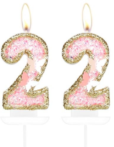 Schmetterling Zahl 22 Kerzen, Gold Rosa Happy 22th Birthday Kerzen für Kuchen, Mädchen 22 Geburtstag Kuchen Dekorationen, Schmetterling 22 Cake Topper