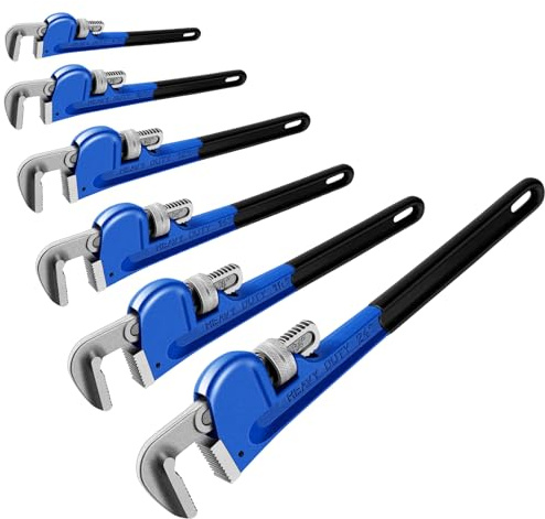 Gisafai 8 10 12 14 18 24 Straight Heavy Duty Pipe Wrench Set Plumber Adjustable Water Alloy Steel Grip Plumber's Wrench Plumbing Tools, Blue