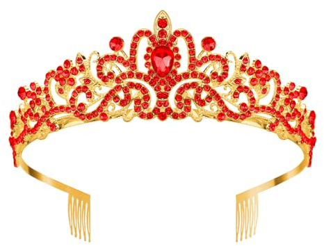 Krone, Diadem, Tiara für Mädchen - Geburtstagskrone, Prinzessin Haarreif, Rot Silber Gold für Brautjungfern Blumenmädchen Braut