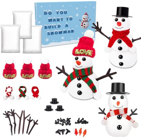 Fox·Bunny 3 Stück Schneemann Bauen Set,Weihnachtsbasteleien für Kinder Schneemannherstellung Dekorieren,Schneemann Bauen Bausatz Bastelset