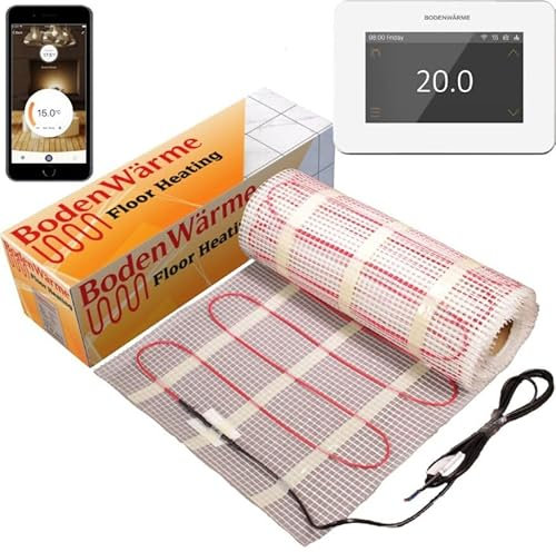 Electric Underfloor Heating Mat 200w /m² Under Tile Heating (Including iStat Thermostat - Wifi Enabled) (White, 6m²)