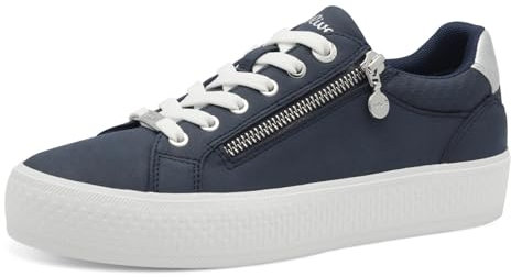 s.Oliver Damen Sneaker flach mit Reißverschluss Freizeit, Blau (Navy), 38 EU