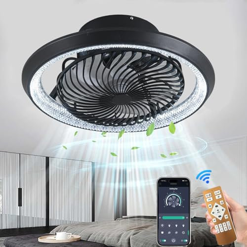 MQW Ventilateur De Plafond Avec éClairage Led, Plafonnier Ventilateur Invisible Rotatif à 360°, Dimmable 72w Avec Lampe De Ventilateur TéLéCommandéE, Plafonnier Pour Salon, Salle à Manger, Chambre
