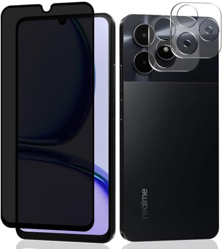 Teenrpov 1+2 Piezas Privacidad Protector de Pantalla para Realme C53, Anti-Espía Cristal Templado + Protector de Lente cámara, 9H Vidrio Templado para Realme C53