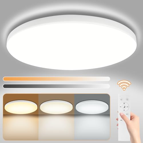 Litglobe 36W LED Deckenleuchte Dimmbar,3600LM Deckenleuchte mit Fernbedienung,3000K-6500K Deckenlampe LED mit Memory-Funktion, IP44 Deckenlampe Flach für Schlafzimmer Wohnzimmer Balkon,Ø29cm
