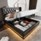 Ymkua Polsterbett 180x200 Doppelbett, Stauraumbett mit LED-Funktion, Bett mit Kopfteil und Lattenrost, Jugendbett mit USB Typ-C Ladefunktion Hydraulisch Bett, Bettgestell, Schwarz Ohne Matratze