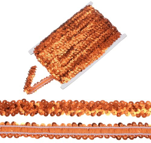 M METERXITY 1-Pack Elastische Paillettenborte, 16 Yards 0,8 Zoll Flache Pailletten Glitzer Paillettenborte 2 Reihe Metallische Paillettenborte für Basteln Nähen Verzierung [Orange]