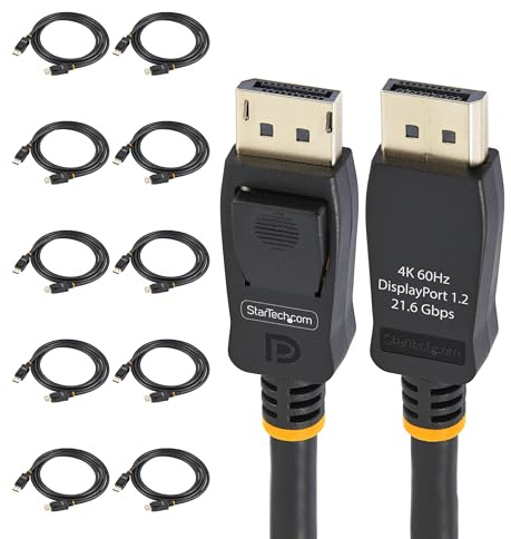 StarTech Câble DisplayPort 1.2 2m, Lot de 10, 4K 60Hz, Certifie VESA, Noir | Câble DP M/M pour moniteur, HBR2, MST, GTC, 28 AWG, Multi-ecrans, Garantie a vie