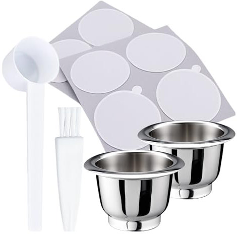 JavaNest Reusable Coffee Pod for Nespresso OriginalLine, Stainless Steel Refillable Coffee Pods (2 Pack+100 Lids+Brush+Spoon), Silver, 1 Count