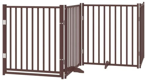vidaXL 4-TLG. Hundetor mit Tür Faltbar Braun Eiche 320 cm Tannenholz