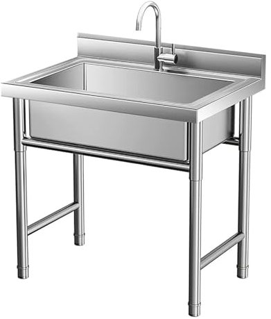 Spüle Küche Spültisch Spülstein Edelstahl Multifunktionsspüle Freistehende Spülbecken Für Werkstatt Mit Wasserhahn Und Ablassvorrichtung Einzelbecken Sink Gewerbespüle(60x60cm)