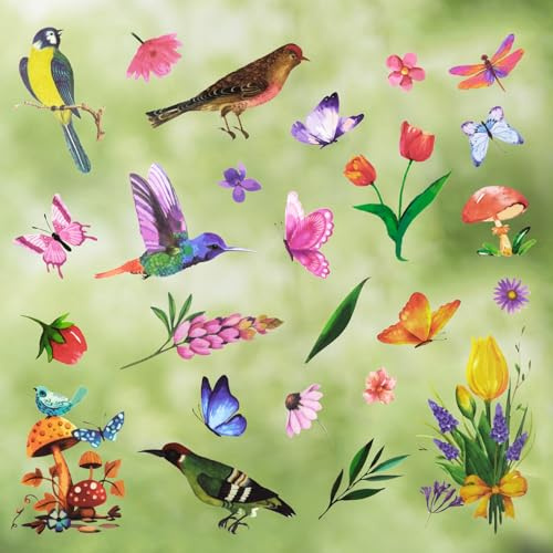 ZephyrCraft Fensterbilder Vögel, Fensteraufkleber Bunt Kolibri, Vogel Aufkleber Selbstklebend für Fensterdekoration, Anti-Kollision Fensterfolie