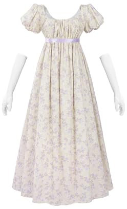 Fiamll Robe Regency Empire pour Femme - Motif Floral - Longue de Fête - Costume Renaissance, Fleur Violette, M