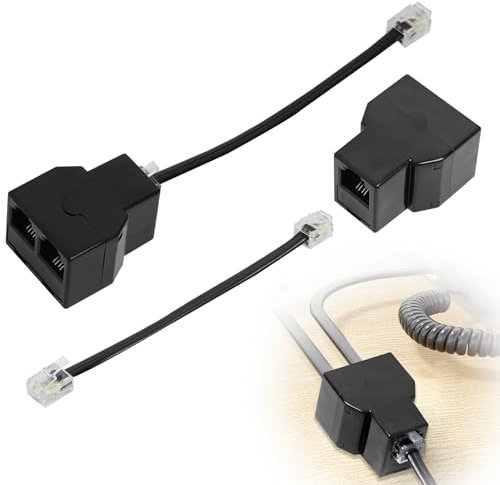 2 Piezas Adaptador de cable de línea telefónica, divisor Y RJ11 6P4C de adaptador de teléfono negro, adaptador de teléfono, con divisor de enchufes RJ11 6P4C, máquina de fax