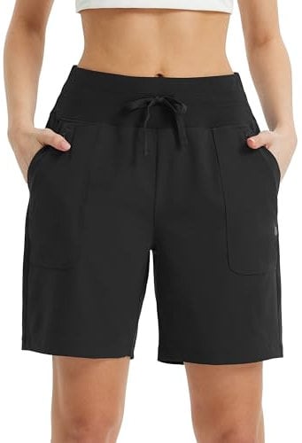 baleaf Women's Running Shorts High Waisted with Zip Pockets Gym Sports Shorts Quick Dry UPF50+ Black M