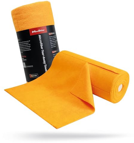 Maxshine Rollo de toalla de microfibra extraíble – 12 x 12 pulgadas, 30 hojas (naranja) | Microfibra de rizo de 260 g/m² para limpieza, ecológico y reutilizable
