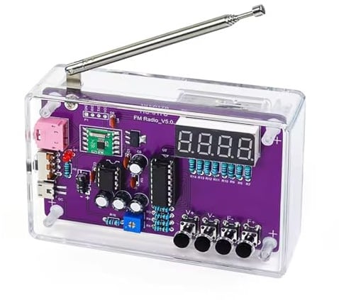 FM Radio Bausatz, DIY-Set mit Acrylgehäuse, 87-108MHz, 3V/5V, 0.5W