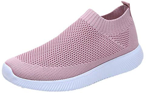 Zapatillas sin cordones para mujer, de ajuste ancho, cómodas, con soporte de arco, transpirables, para correr, ligeras, de malla, para caminar, ajustables, Pink, 38 EU