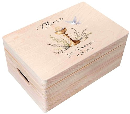 Creative Deco Personalisiert Kommunion Geschenke für Mädchen Jungen | Holzkiste | Kelch Motiv | Individuelle Geschenk Erinnerungsbox | Erstkommunion Deko