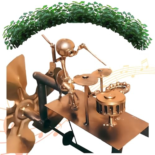 Handmade Metal Drummer Windmill – 2025 Rockin' Kinetic Wind Spinner for Yard, Lawn & Garden Decor | Percussionist Music Statue, Wind-Powered Steampunk Outdoor Sculpture for Drummer Gifts (Drum 1PCS)