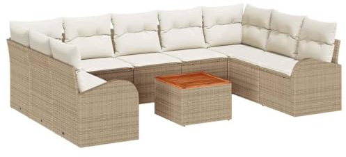 vidaXL 10-teiliges Garten-Sofa-Set mit Kissen in Beige – Poly-Rattan Outdoor-Möbel, modulares Design für eine anpassbare Terrasse, perfekt für den Poolbereich.