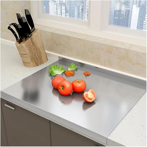 Stainless Steel Chopping Board with Edge Protection - Includes Rolling Pin and Pastry Scraper for Kitchen Prep
